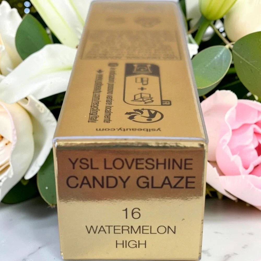 New 0.11 oz Watermelon High Loveshine Candy Glaze Lip Gloss Stick YSL #16